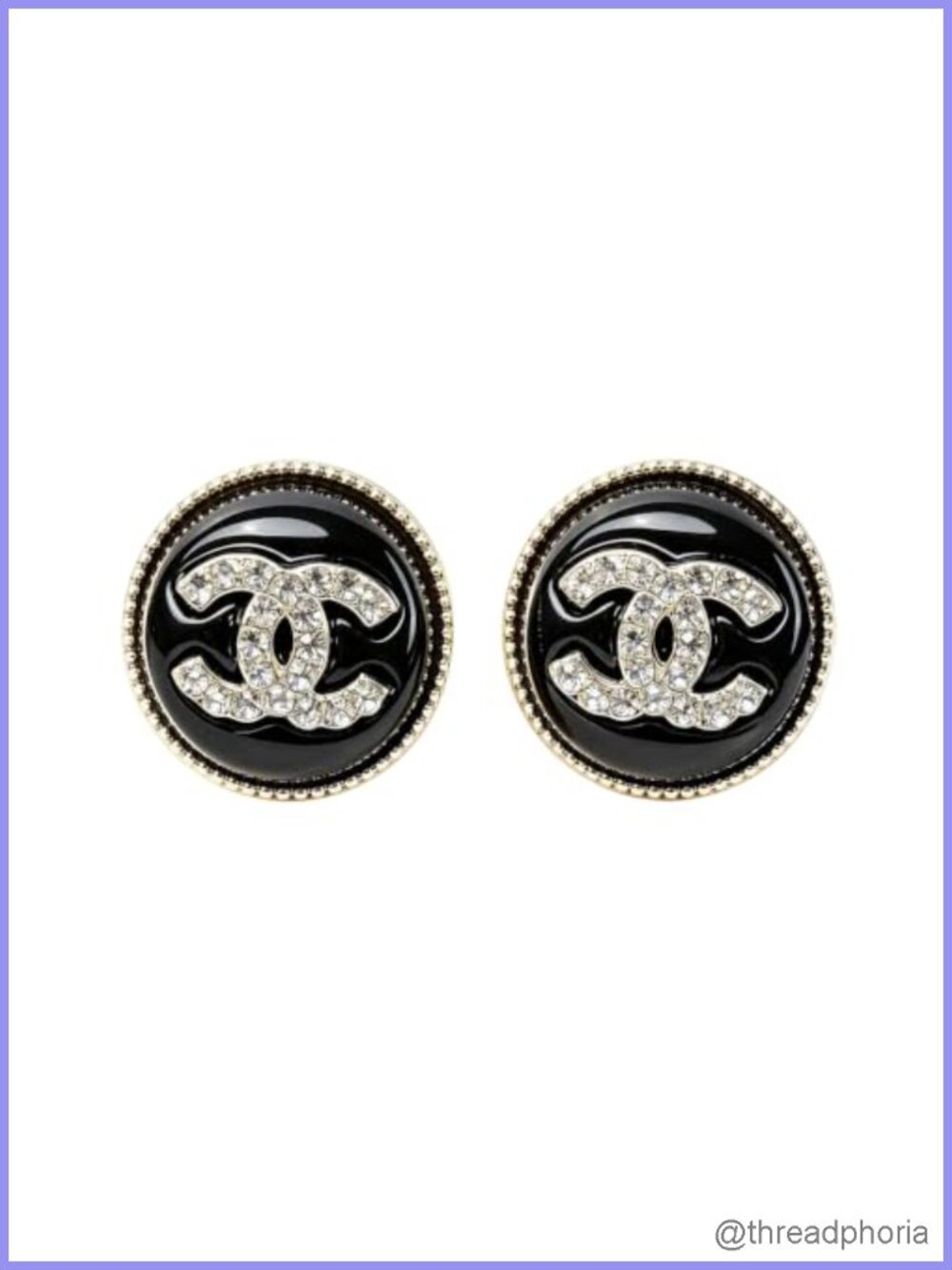 Round Black Glossy Enamel Metal Stud Earrings Gold Plated Crystal